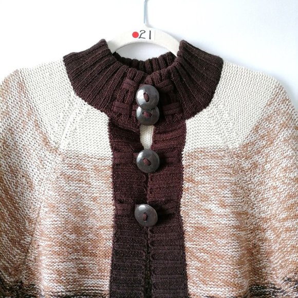 Allison Brittney Womens Brown Kimono Sleeve Mock Neck Cardigan Sweater Size PL - Picture 2 of 8